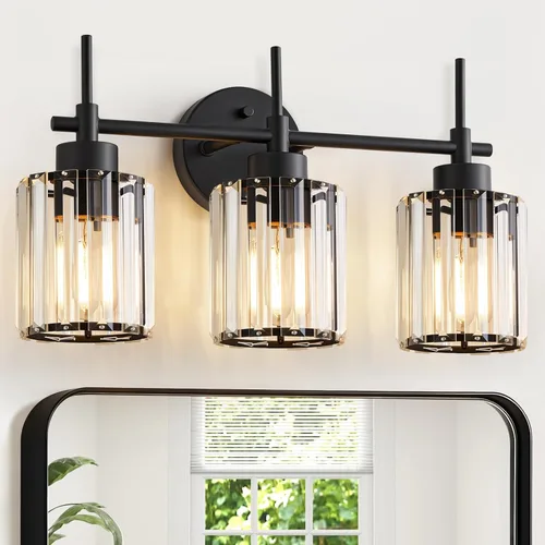 Vista 13 de EJIAXIN Lámparas de Baño de Cristal de 3 Luces, Luces de Espejo de Tocador de Níquel Cepillado, Lámparas de Pared Vintage de Cristal Montadas