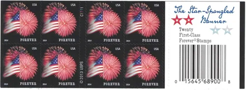 Vista 2 de Folleto USPS de 20 sellos Forever con bandera de los Estados Unidos (fuegos artificiales)
