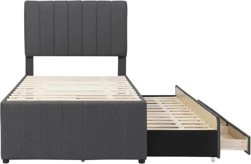 Vista 12 de SOFTSEA Cama de plataforma tapizada tamaño Queen con cajón de almacenamiento, marco de cama tapizado con cabecera con respaldo de alas, soporte