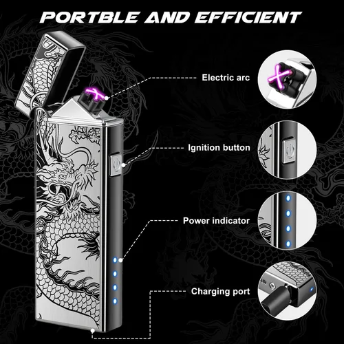 Vista 2 de LcFun Encendedor eléctrico recargable por USB, resistente al viento, de plasma, doble arco con indicador de batería LED, sin llama, encendedores