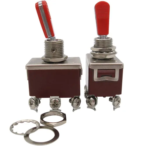 Vista 2 de mxuteuk Interruptor de palanca basculante de servicio pesado, 2 unidades, 15A, 250V, DPDT, interruptor de encendido/encendido con 2 PC rojas, mango