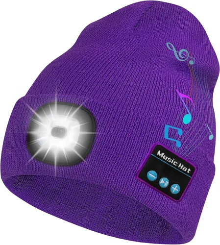 Vista 13 de Bosttor Gorro Beanie Bluetooth con Luz, Gorra con Linterna Frontal con Auriculares y Micrófono de Altavoz Integrado, Regalos para Hombres Mujeres