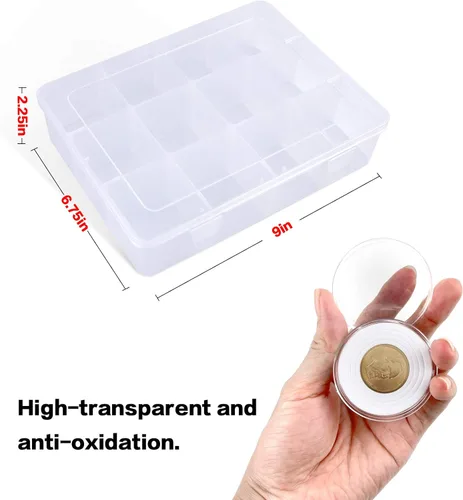 Vista 5 de ALCYON 84 cápsulas de monedas de 1.811 in, con junta de espuma y caja organizadora de almacenamiento de plástico, estuche coleccionista de monedas