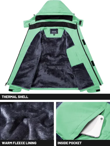 Vista 3 de TACVASEN Chaqueta de esquí con capucha impermeable para hombre, para senderismo, pesca, viajes, forro polar, parka