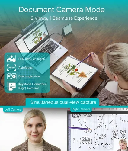 Vista 3 de AVerMedia PW313D DualCam 2K Cámara de documentos y cámara web para PC/Mac/portátil, enfoque automático, reducción de ruido con IA, enseñanza