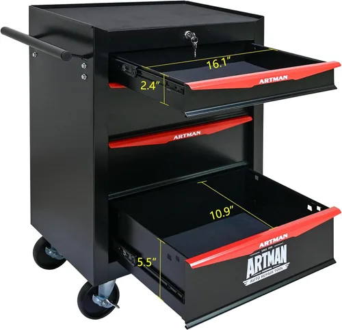 Vista 4 de Carro de herramientas con 4 cajones con ruedas, carro de almacenamiento de herramientas multifuncional, organizador de cajones con ruedas