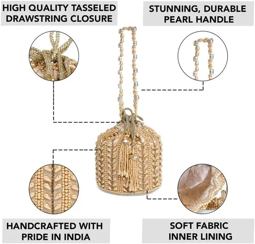 Vista 3 de Aheli Potli Bags for Women Evening Bag Clutch Ethnic Bride Purse with Drawstring