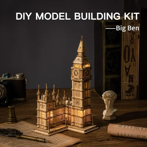 Vista 3 de ROBOTIME Rompecabezas 3D para adultos, kits de manualidades de madera para adolescentes, kit de modelo de construcción con luz LED para construir