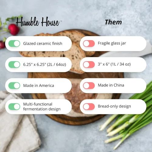 Vista 9 de Humble House Kit de inicio de pan de masa madre de 1/2 galón Sauerkrock Open Ceramic Crock con tapa, 2 litros de gran capacidad, tarro de 64 onzas