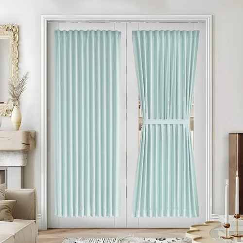 Vista 201 de Vatge - Cortinas laterales para ventana de puerta, cortinas para luz lateral de puerta frontal, 1 panel, 12 (ancho) x 72 (largo) pulgadas, aguamarina
