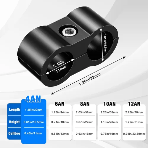 Vista 5 de Abrazadera separadora de manguera trenzada AN4, 8 piezas, abrazaderas de montaje de combustible, adaptador de montaje de aluminio, ideal