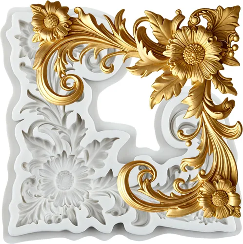 Vista 21 de Moldes barrocos de fondant de encaje de flores, moldes de silicona para curvas, molde de alivio de volutas para decoración de pasteles, decoración