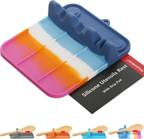 Vista 8 de Soporte para cucharas, soporte de cuchara de silicona para estufa con almohadilla de goteo, adecuado para múltiples utensilios de cocina, soporte