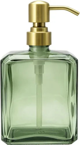 Vista 21 de Dispensador de jabón de vidrio ámbar rectangular, bomba negra, 13.5 Botella ámbar con bomba negra