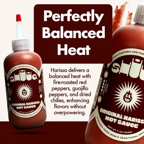 Vista 4 de SHUUG Salsa de Harissa (9oz) Sabor Picante y Caliente de Pimiento Rojo Salsa de Pasta de Harissa del Medio Oriente con Chiles Secos, Limón y Ajo