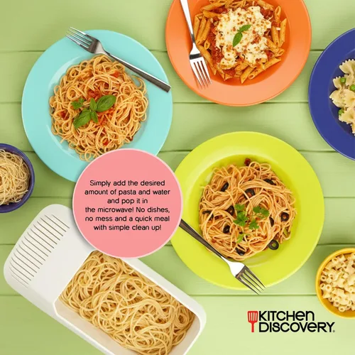 Vista 4 de Cocina de pasta para microondas, sin espera, sin ensuciar, sin pegar, cocina para pasta para microondas con tapa colador, lista en tan solo 10