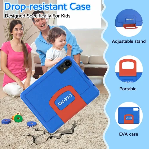 Vista 5 de Tablet Android 15 para niños con estuche EVA, tablet de 10 pulgadas para niños, 20GB RAM+128GB ROM/MAX 2TB, pantalla táctil IPS HD de 1280 * 800