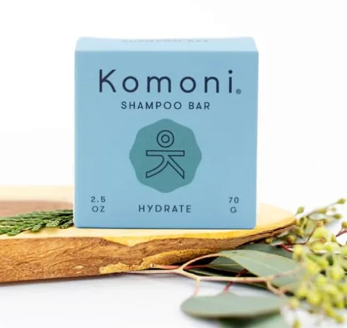 Komoni - Barra de champú hidratante, aroma natural, todo tipo de cabello, sin sulfato, 2.5 onzas, uso diario, sin plástico