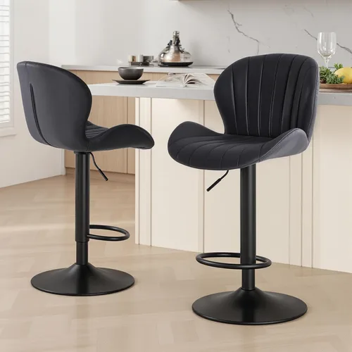 Vista 13 de Sweetcrispy Juego de 4 taburetes de bar modernos, taburetes de bar giratorios tapizados de piel sintética ajustables, sillas de bar de altura
