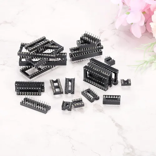 Vista 7 de MECCANIXITY DIP IC Chip Socket Adapter Flat Pin 24P 0.100 in Paso 0.591 in IC Socket para chip de placa PCB, paquete de 30