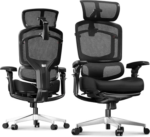 Vista 21 de FLEXISPOT ErgoX - Silla de oficina ergonómica premium con reposapiés, reposabrazos 3D ajustables, soporte lumbar dinámico, función de reclinación e