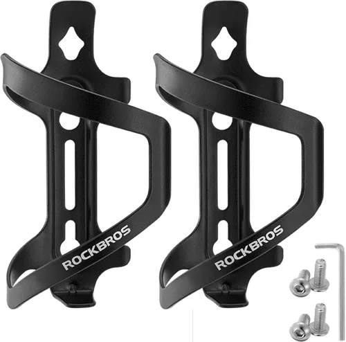Vista 9 de ROCKBROS Soporte para botella de agua para bicicleta, soporte de jaula de botella de agua de aluminio para bicicleta, soporte para tazas de Negro