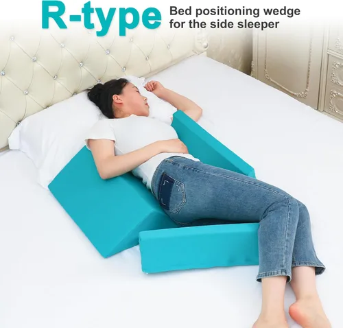 Vista 4 de Almohada de cuña lateral 3 en 1, almohada de cuña para aliviar el dolor de espalda, cuñas de espuma para colocar en la cama, cuñas de Verde