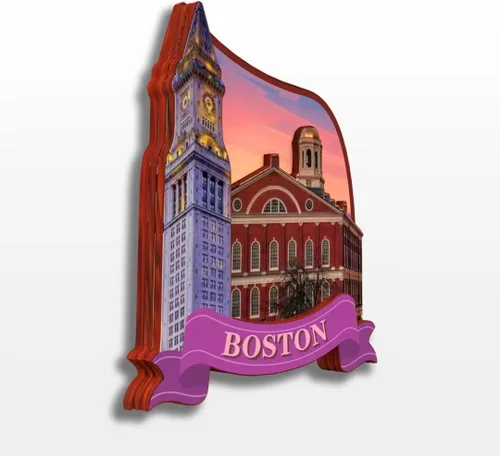 Vista 2 de Boston Massachusetts USA America - Imán de madera para nevera, colección de madera 3D, hecho a mano, recuerdos de la ciudad, imán para nevera