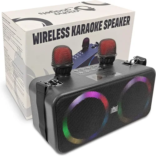 Vista 8 de Máquina de karaoke para adultos y niños con 2 micrófonos inalámbricos, máquina kareokee con Bluetooth y micrófono inalámbrico para adultos, altavoz