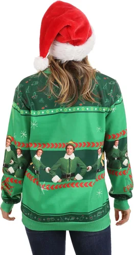 Vista 8 de Fun Costumes Sudadera navideña fea de elfo de Papá Noel para adultos