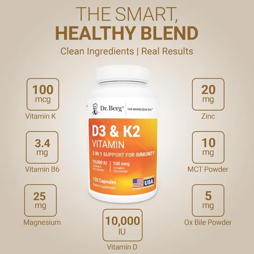 Vista 5 de Suplemento de vitamina D3 K2 del Dr. Berg con aceite MCT, incluye 10,000 UI de vitamina D3, 100 mcg de vitamina K2 MK7, sales biliares purificadas