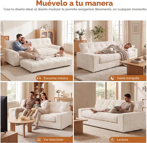 Vista 7 de MONVANE Sofá convertible de 3 plazas de felpilla 3 en 1 de 75.6 pulgadas Beige