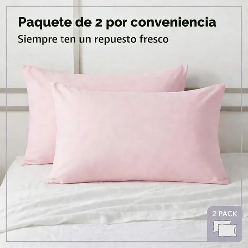 Vista 3 de Everyday Kids Paquete de 2 fundas de almohada de tamaño estándar para almohadas de 30 x 20 pulgadas, suaves y transpirables, 100% algodón percal