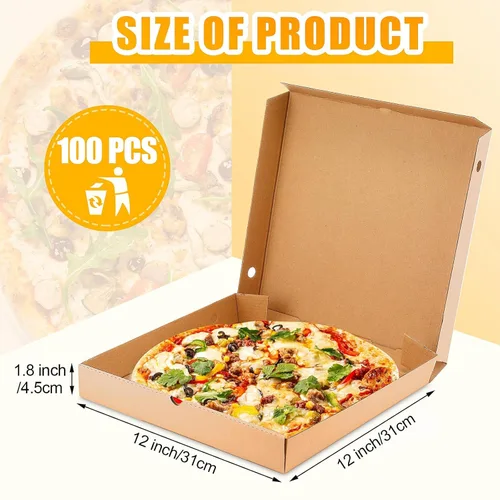Vista 2 de PerKoop 100 cajas de pizza de 12 x 12 pulgadas a granel de cartón vacío de 12 pulgadas, caja de pizza cuadrada reutilizable para comida para llevar