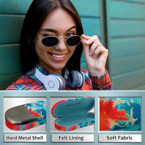 Vista 3 de Women Glasses Case, Hard Shell Eyeglass Holder, Protective with lip for easy openning with drawstring pouch and cloth