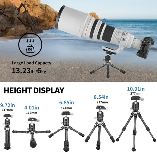 Vista 4 de CAVIX Mini trípode de viaje con cabezal esférico de 360° ligero trípode compacto de fibra de carbono para cámara