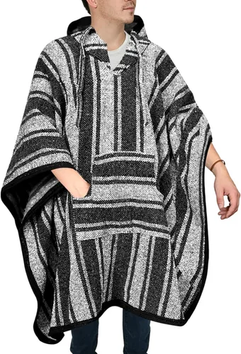 Vista 8 de Artisans Bazaar Sudadera con Capucha Baja Poncho Mexicano Estilo Drug Rug Serape Hippie Cálida y Cómoda Manta Vestible Azteca