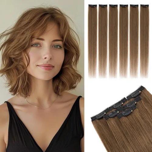 Vista 35 de Rich Choices Extensiones de cabello humano real con clip de 6 piezas, diseño de clip único, extensiones invisibles con clip para cabello corto