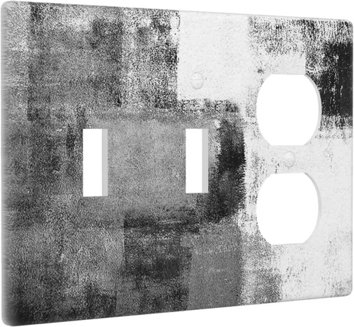Vista 47 de Placa de Interruptor de Luz de Palanca Única Abstracta en Negro, Blanco y Gris, Cubierta de Tomacorriente, Placa de Pared Decorativa de Un