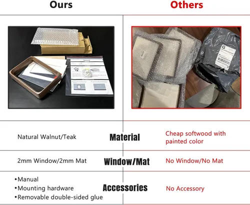 Vista 3 de Marcos de Fotos de Madera Natural Inspirados para Mesa con Alfombrilla, Visualización Vertical u Horizontal (Teca, 3x4 con alfombrilla de 2x3)