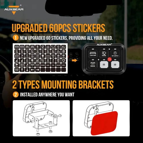 Vista 6 de Auxbeam Panel de interruptor de 6 bandas BC60 Sistema de relé de control de circuito universal, interruptor LED regulable automático, panel