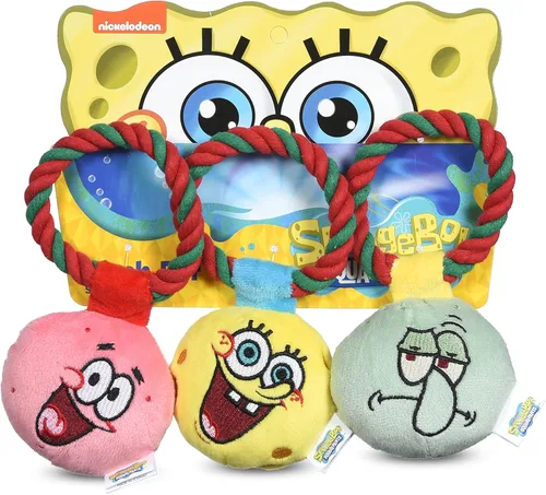 3 piezas de adornos navideños de peluche con cuerda para perros | Chirriador para fanáticos de Bob Esponja | Adorno de Bob Esponja, Calamardo y