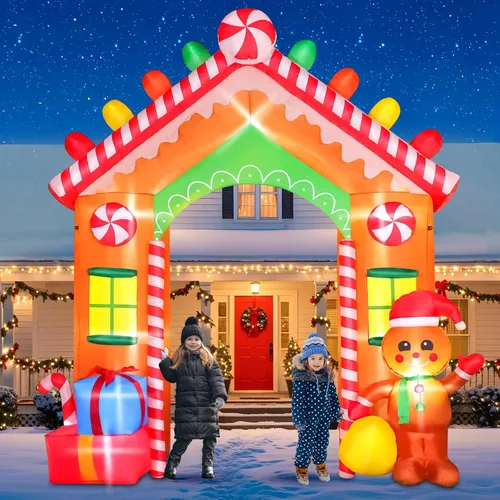 Vista 7 de Thanger - Papá Noel inflable navideño de 7 pies con bolsa de regalo verde, luces LED integradas, decoración navideña para interior y exterior