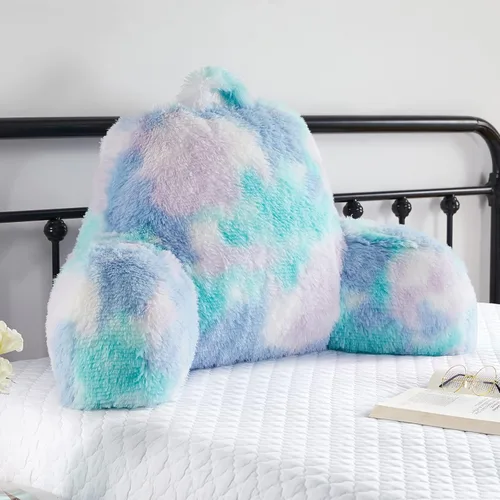 Vista 12 de Almohada de lectura para cama, almohada de respaldo de piel sintética con brazos, almohadas de lectura y reposo en cama, colores del arcoíris