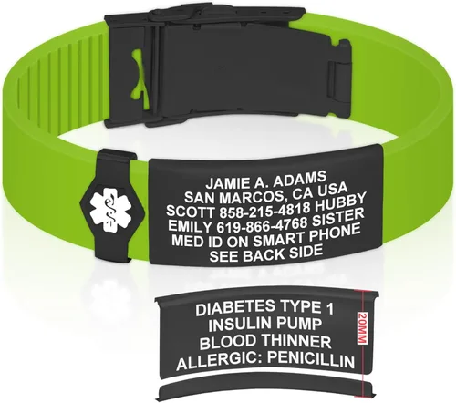 Vista 186 de Divoti Pulsera de identificación de alerta médica grabada personalizada, grabado láser de doble cara (hasta 9 líneas), pulsera de silicona ajustable