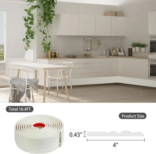 Vista 2 de Jaspond Moldura flexible para zócalo, base de pared autoadhesiva de goma, 4 pulgadas x 16.4 pies, molduras de vinilo para despegar y pegar, molduras