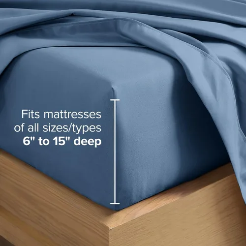 Vista 138 de Bare Home Sheet Set 1800 Ultra-Soft with 2 Pillowcases (Twin XL, Dark Blue)