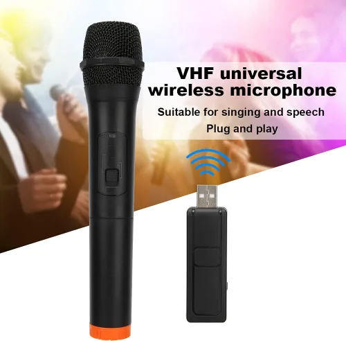 Vista 3 de Micrófono VHF, plástico ABS negro, sistema de micrófono de mano universal profesional, micrófono de recepción USB para cantar karaoke, discurso