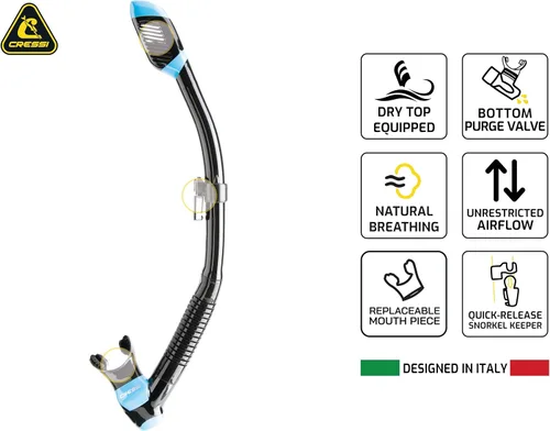 Vista 3 de Cressi Adult Diving Dry Snorkel with Splash Guard and Top Valve - Supernova Dry: Designed in Italy