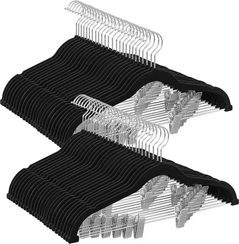 Vista 11 de SONGMICS Paquete de 30 perchas para pantalones, perchas de terciopelo de 16.7 pulgadas de largo con clips ajustables, resistentes y antideslizantes